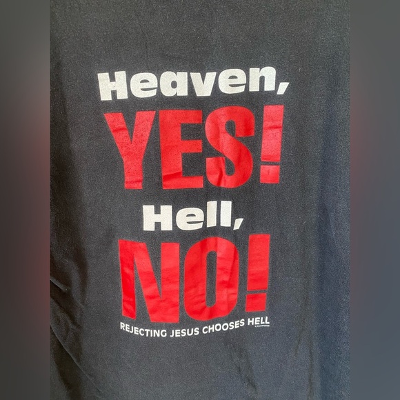 Vintage 1993 Rhemawear Black Graphic Unisex Tee Heaven Yes Hell No! Religious - Picture 5 of 5